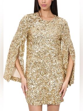 Alice + Olivia Eleonora Embellished Slit Sleeve Dress